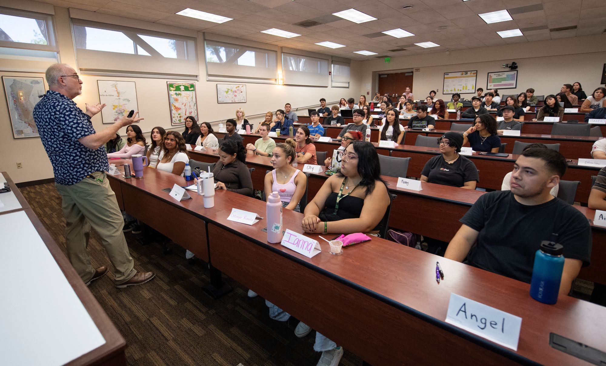 Professor Dewald lectures on the first day of fall semester.