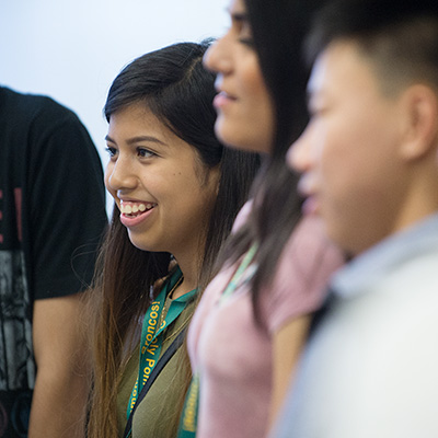 freshman in a class laughing