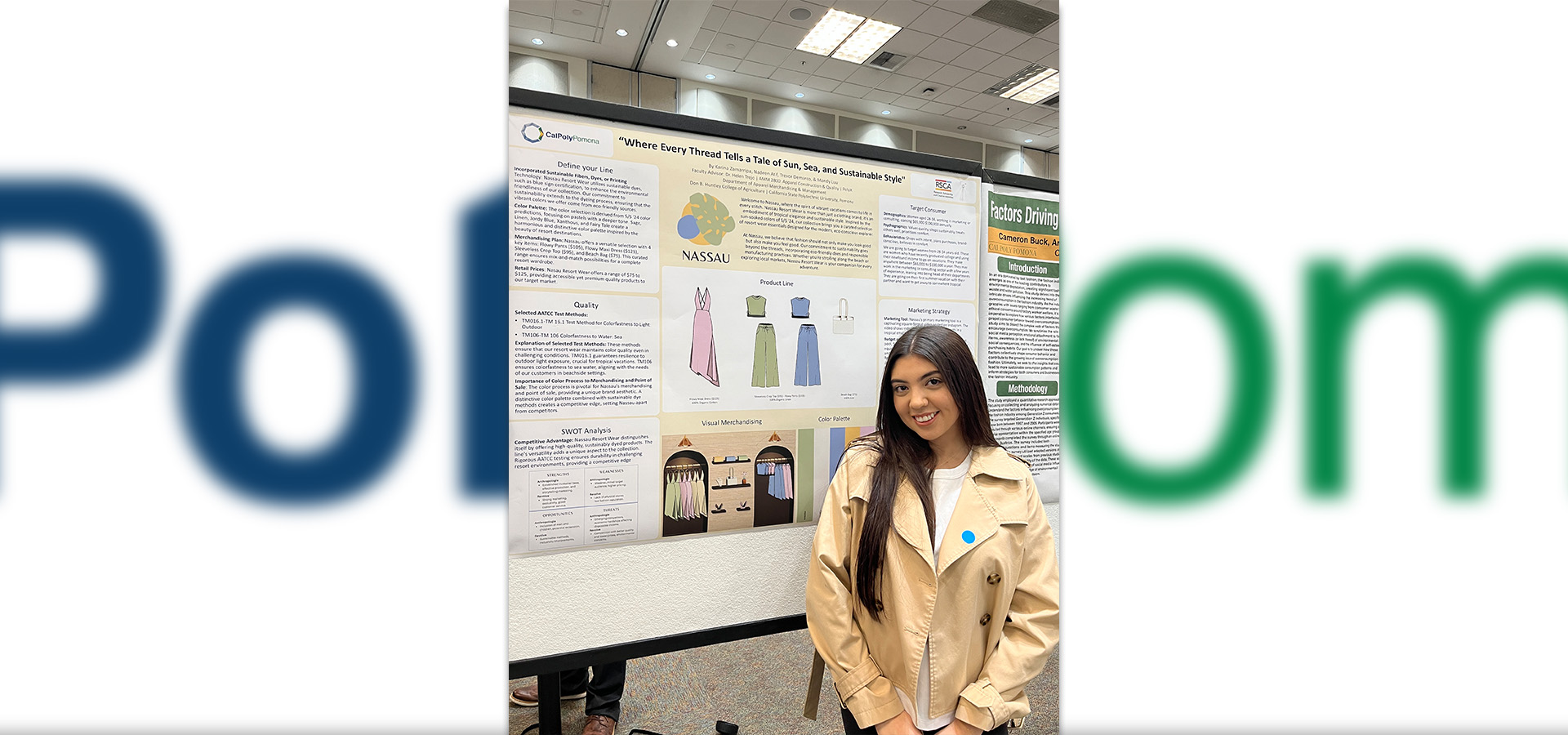 Karina Venegas posing in front of a poster presentation of research