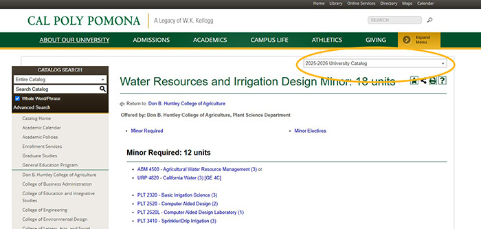 A screenshot showing the dropdown menu to select the most recent catalog edition.