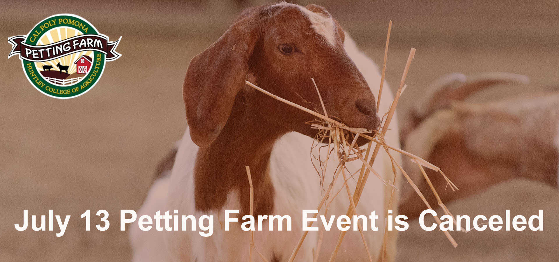 Slide reads: "July 13 Petting Farm Event Canceled"