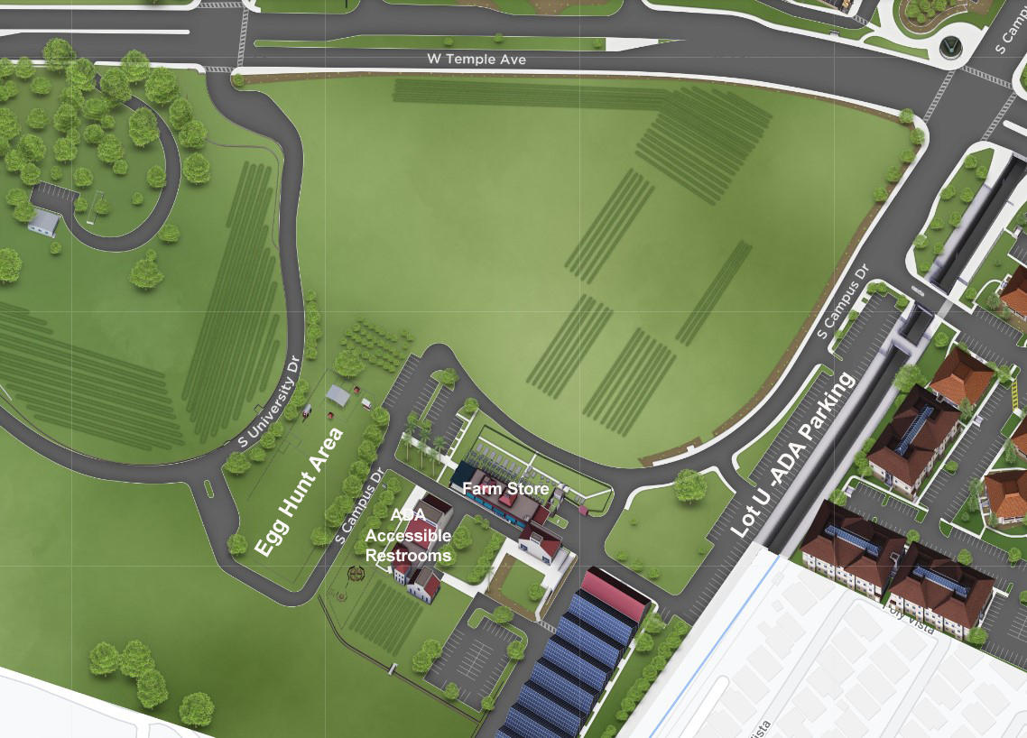 Map showing accessible parking and restrooms