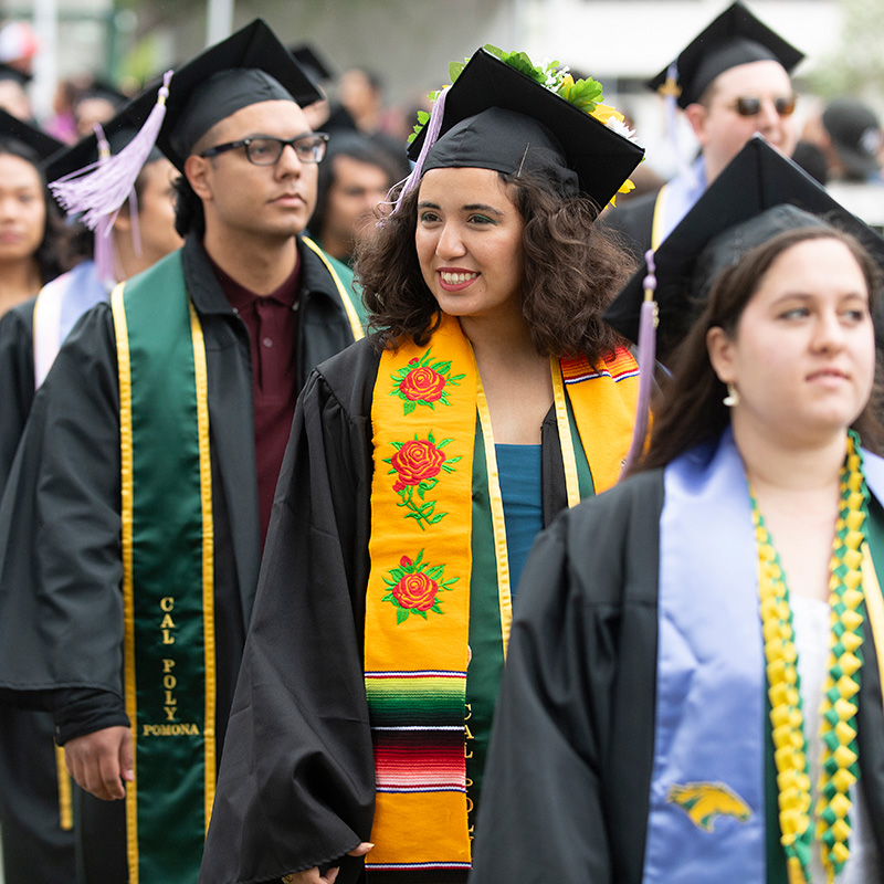 Graduates stand in line during the 2024 College of Environmental Design ceremony.
