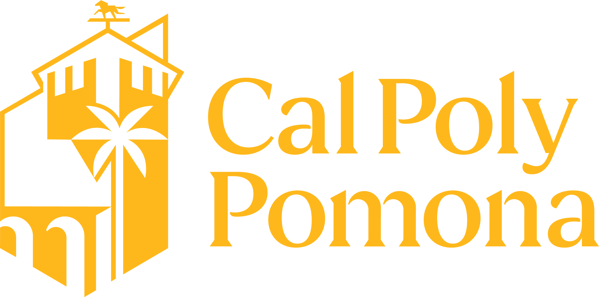 Cal Poly Pomona logo, building with a palm tree.