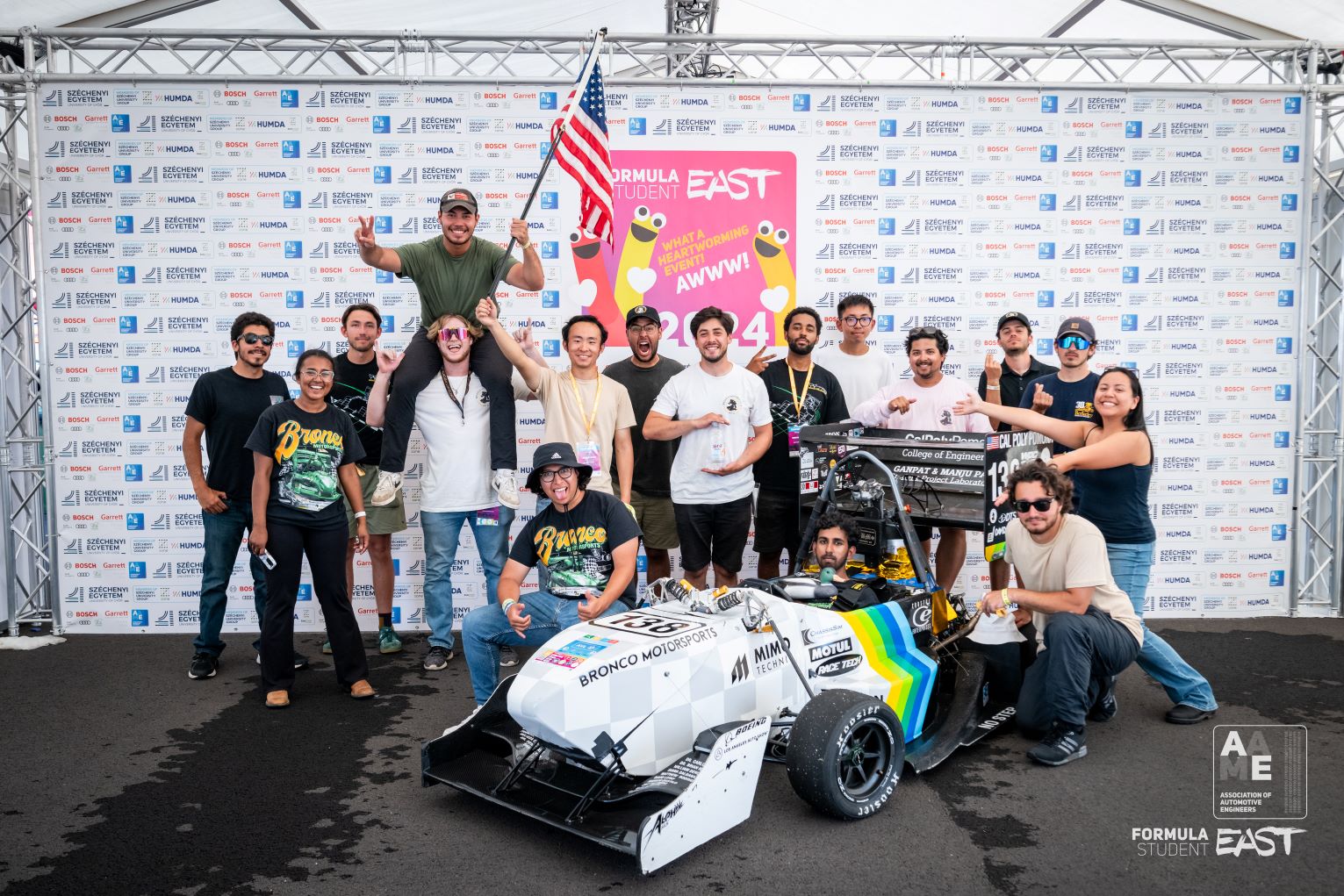 A group of the Cal Poly Pomona FSAE team at FS East 2024.