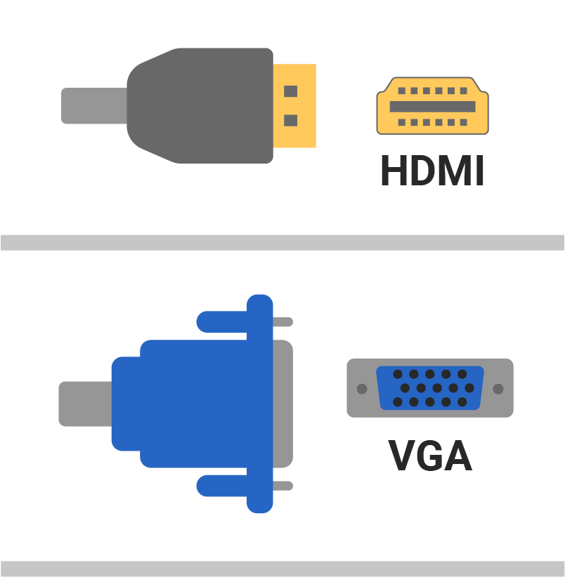 Diagram of shape of VGA and HDMI connections