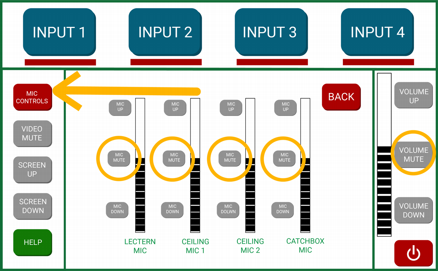 volume mute on touch panel