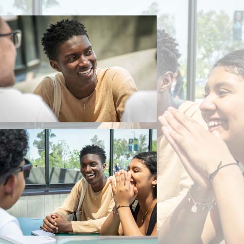 students chatting outside