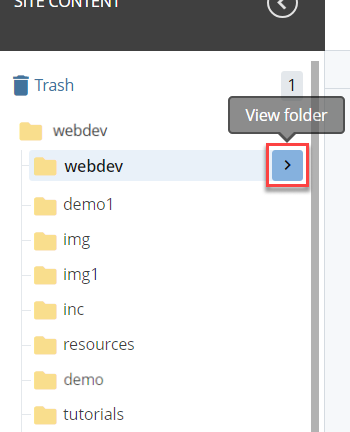 Left navigation bar with gray arrow button that says "View Folder"