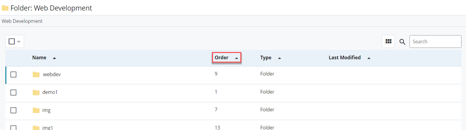 Folder view with the "Order" highlighted in red