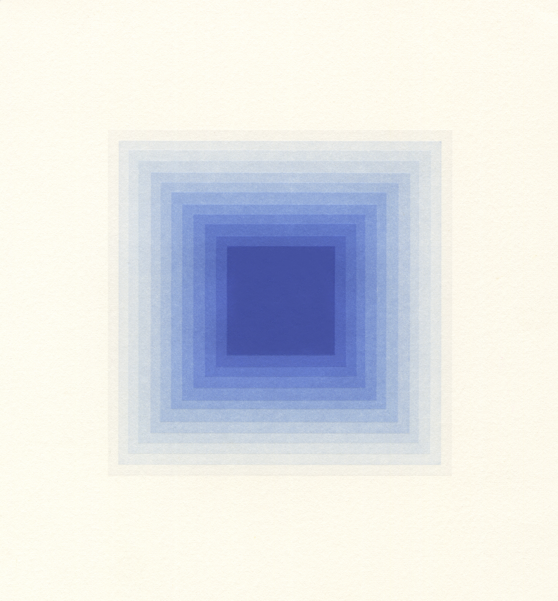 A gradient square design with layers of blue transitioning from a dark central square to lighter outer squares.