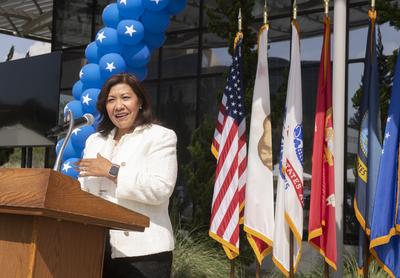 Congresswoman Norma Torres speaks at 10th Anniversary celebration for the Veterans Resource Center;