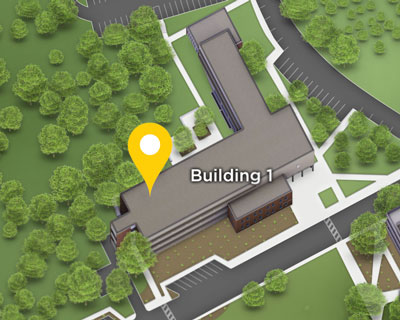 Map showing the location of the Ombuds Office, on the west side Building 1