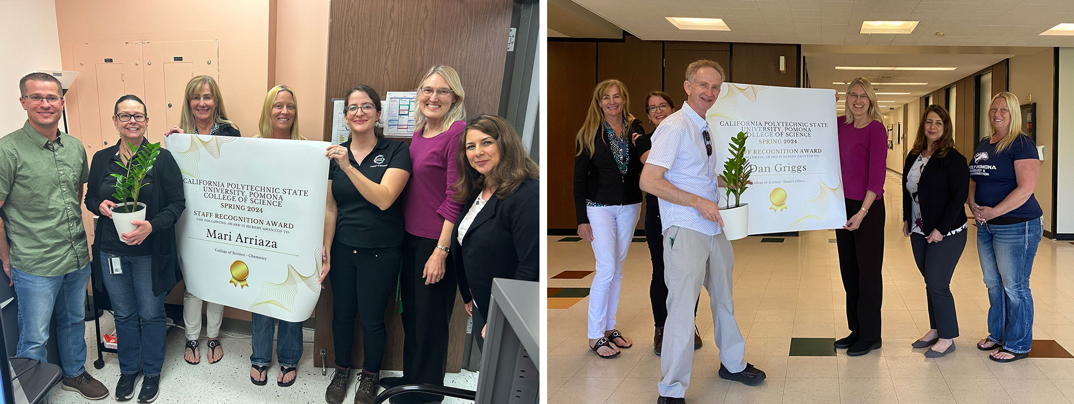 Dan Griggs & Mari Arriaza are surprised with staff awards.