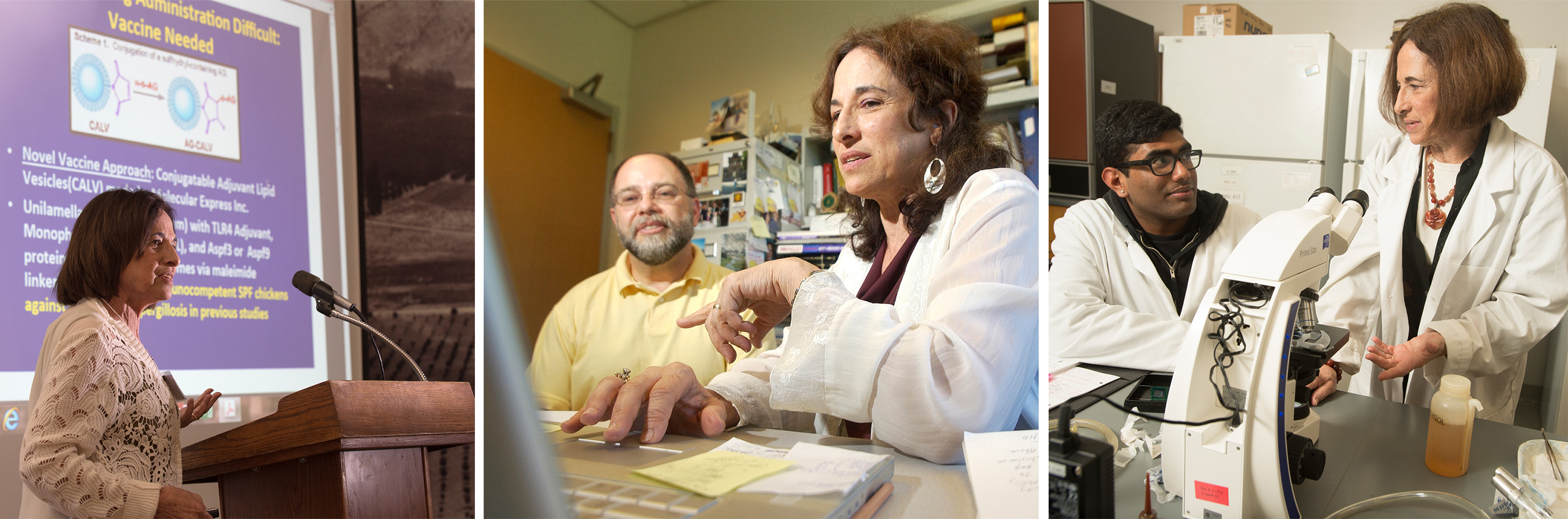 Jill with Jon Olson and a student as well as lecturing