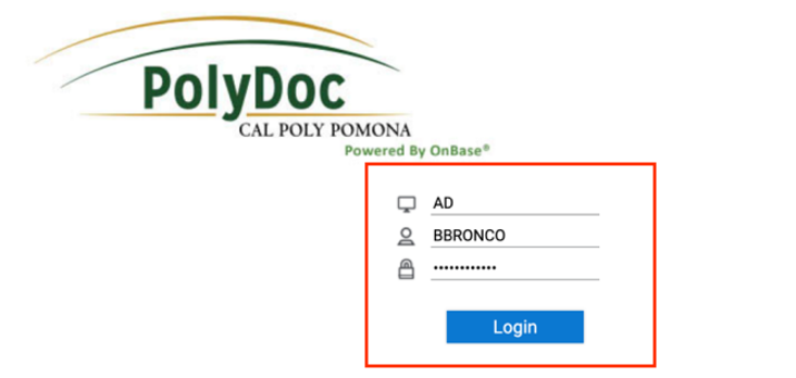 Screenshot of PolyDoc log in page