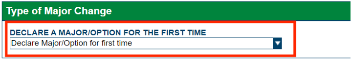 Screenshot of Type of Major Change section