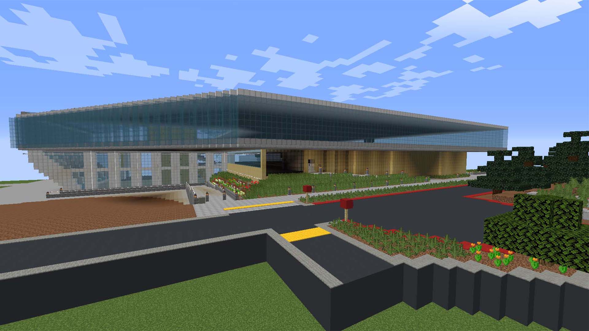 A recreation of the Cal Poly Pomona gym in Minecraft.